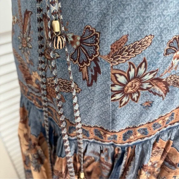 NWOT Zimmermann Beige and Blue Paisley Halter Tie-Waist Maxi Dress - Picture 9 of 12